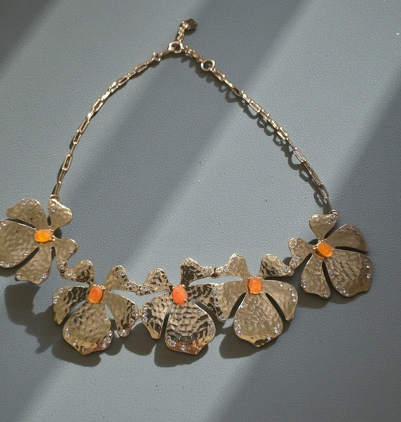 Jessica Simpson Jewelry - Jessica Simpson Gold and Orange Floral Necklace